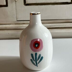 Vintage Misha Zadeh Ceramic Porcelain Bud Vase Pink Poppy Flower Gold rim